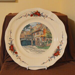 2 Dinner Plates Sarreguemines France Obernai 10" Diameter Signed Henri Loux
